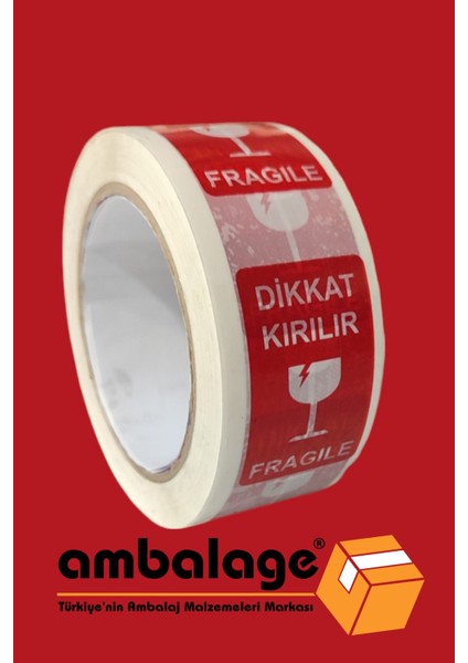 3 Adet Dikkat Kırılır Bandı Kırılır Etiketli Bant 45MM x 100M Koli Bant Hotmelt Koli Bandı