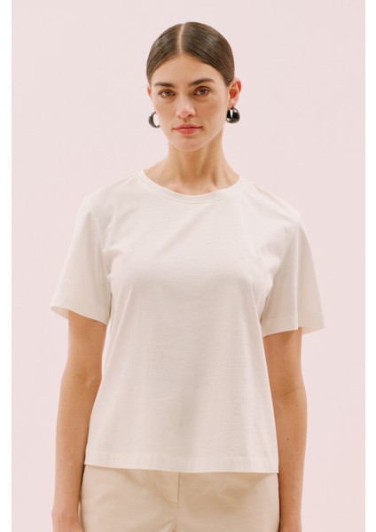 Bisiklet Yaka Kısa Kol Örme T-Shirt Bej Y2523832_024