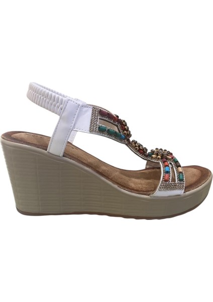 Orijinal Guja 155 Ortopedik Dolgu Topuklu Şık Taşlı Sandalet