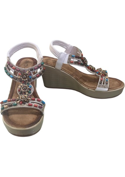 Orijinal Guja 155 Ortopedik Dolgu Topuklu Şık Taşlı Sandalet modelleri