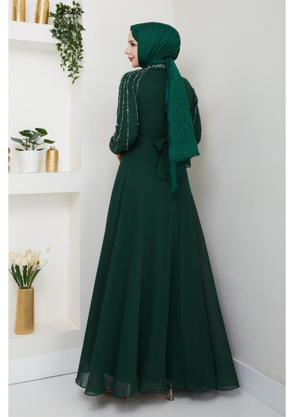 Kadın Kolu Taşlı Astarlı Şifon Elbise -PMK419 modelleri