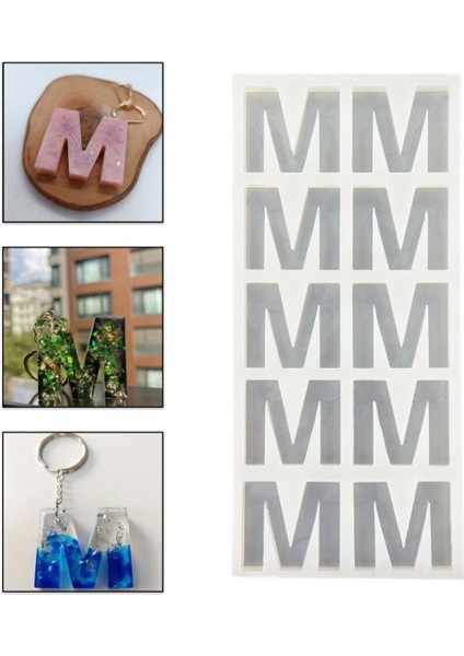 Epoksi Çoklu Silikon Kalıp M Harfi Anahtarlık Reçine Seri Döküm Kalıbı 4 cm 10 Lu