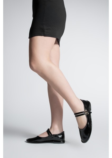 Kadın Çift Bantlı Tokalı Babet Larzen Siyah Rugan fırsatları