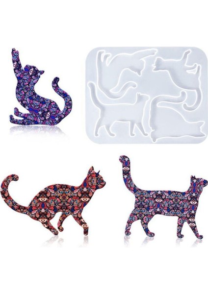 Epoksi Reçine Silikon Kalıp Kedi Kolye ve Anahtarlık Kalıbı 4 Lü