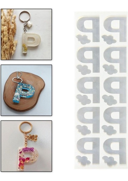 Epoksi Çoklu Silikon Kalıp P Harfi Anahtarlık Reçine Seri Döküm Kalıbı 4 cm 10 Lu