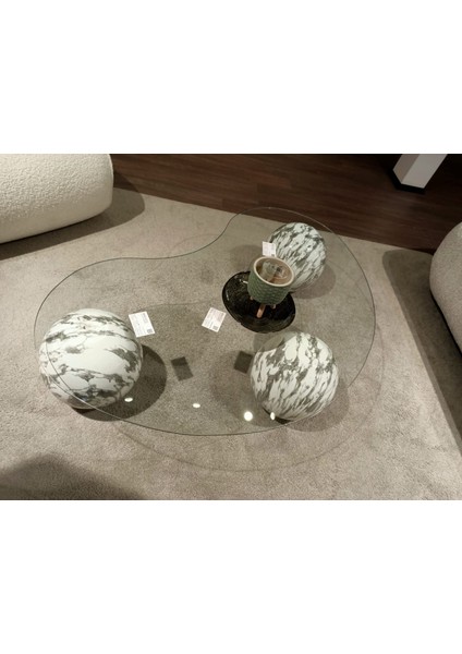 Modern Orta Sehpa & Cam Sehpa & Küre Sehpa & Top Sehpa - Beyaz Traverten Desen fırsatları