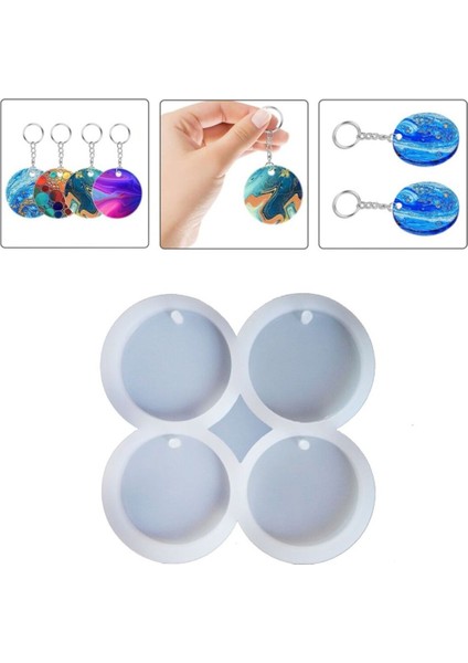 Epoksi Silikon Kalıp Delikli Yuvarlak Anahtarlık Kolye Kalıbı 4 Lü fiyatları