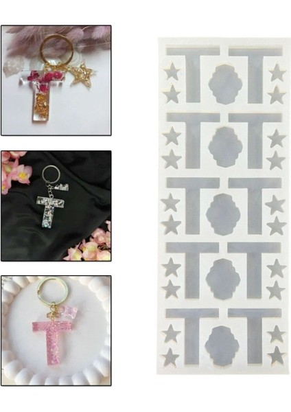 Epoksi Çoklu Silikon Kalıp T Harfi Anahtarlık Reçine Seri Döküm Kalıbı 4 cm 10 Lu