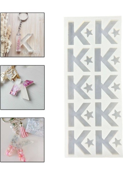 Epoksi Çoklu Silikon Kalıp K Harfi Anahtarlık Reçine Seri Döküm Kalıbı 4 cm 10 Lu