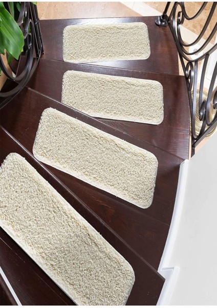 %100 Doğal Lateks Kaymaz Tabanlı Yıkanabilir 1 Adet Merdiven Halısı Soft Shaggy 27X67 cm / 1 Adet