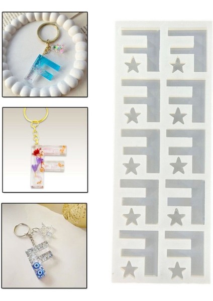 Epoksi Çoklu Silikon Kalıp F Harfi Anahtarlık Reçine Seri Döküm Kalıbı 4 cm 10 Lu