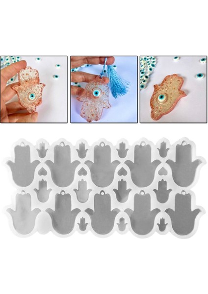 Epoksi Çoklu Silikon Kalıp Fatma Ana Eli Delikli Anahtarlık Kolye Çanta Süsü Kalıbı 10 Lu