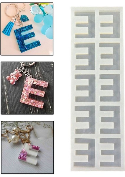 Epoksi Çoklu Silikon Kalıp E Harfi Anahtarlık Reçine Seri Döküm Kalıbı 4 cm 10 Lu