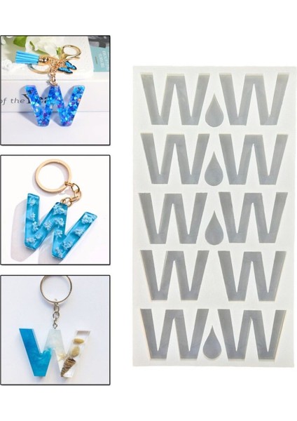 Epoksi Çoklu Silikon Kalıp W Harfi Anahtarlık Reçine Seri Döküm Kalıbı 4 cm 10 Lu