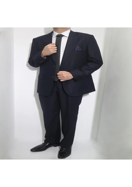 Fistan Store Erkek Lacivert Düz Klasik Kesim Rahat Kalıp Çift Düğmeli 4 Drop Battal Takım Elbise