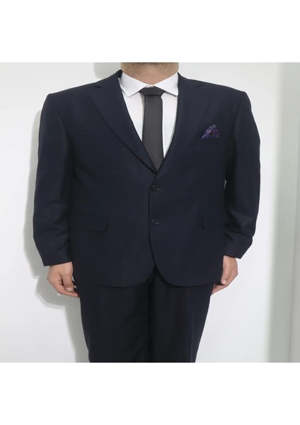Fistan Store Erkek Lacivert Düz Klasik Kesim Rahat Kalıp Çift Düğmeli 4 Drop Battal Takım Elbise
