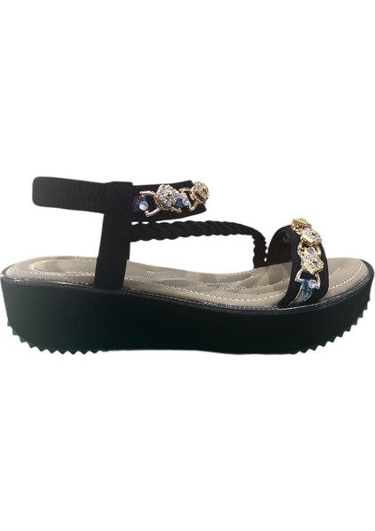 Orijinal Guja 121-4 Ortopedik Dolgu Topuklu Taşlı Bayan Sandalet