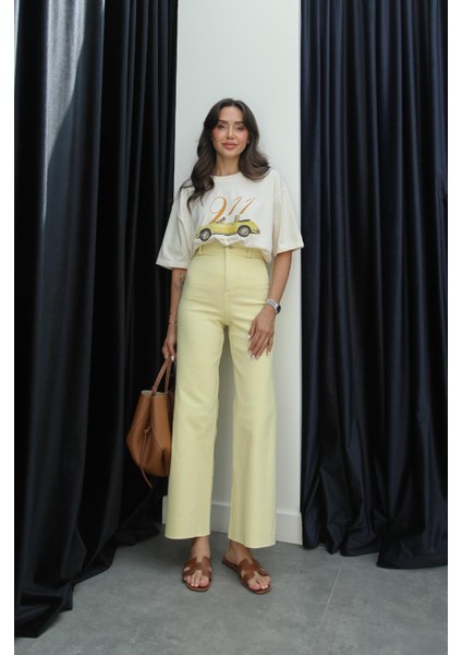 Sarı Cropped Flare Jean
