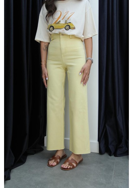 Sarı Cropped Flare Jean
