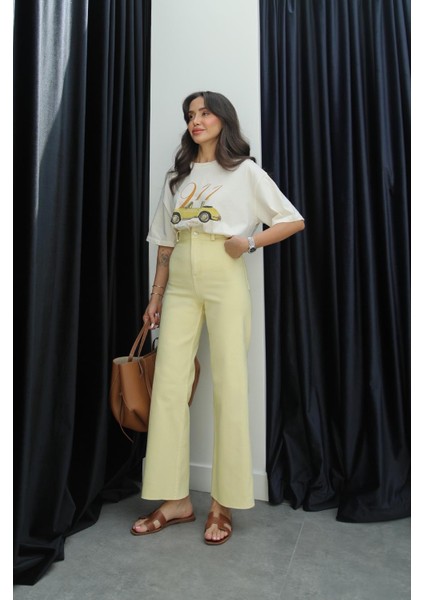 Sarı Cropped Flare Jean