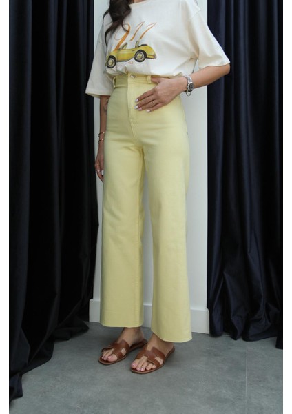Sarı Cropped Flare Jean