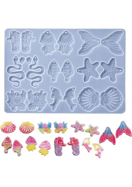 Epoksi Silikon Kalıp Deniz Canlıları Figür Modelleri Delikli Anahtarlık Kolye Küpe Kalıbı