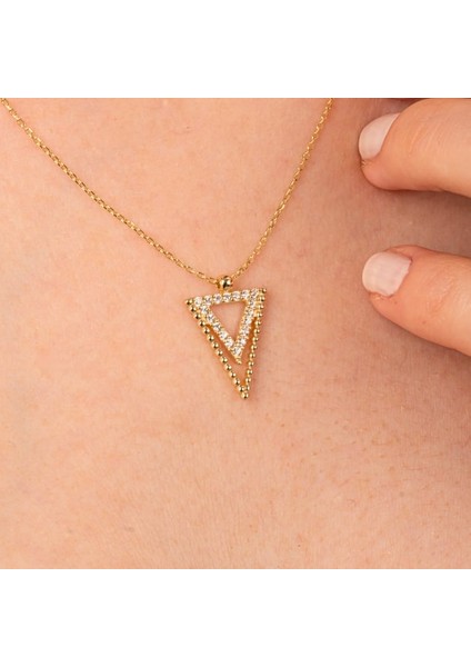 Gümüş Kolye - Üçgen Tasarımı Pırlanta İhtişamı Modern Kolye -925 Ayar Gümüş Kolye-Doğal Taşlı Kolye fiyatları