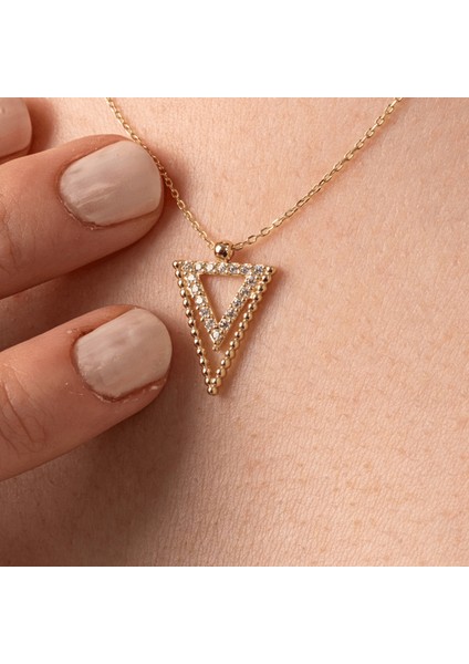 Gümüş Kolye - Üçgen Tasarımı Pırlanta İhtişamı Modern Kolye -925 Ayar Gümüş Kolye-Doğal Taşlı Kolye modelleri