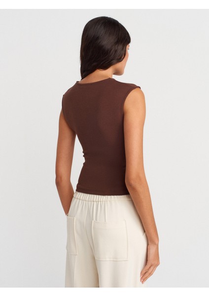 21054 Büzgülü Basic T-Shirt-Açık Kahve