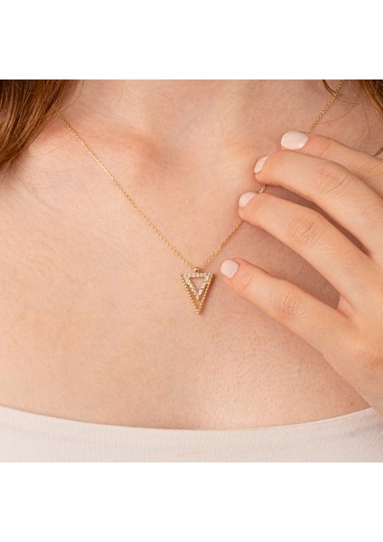 Gümüş Kolye - Üçgen Tasarımı Pırlanta İhtişamı Modern Kolye -925 Ayar Gümüş Kolye-Doğal Taşlı Kolye indirimleri