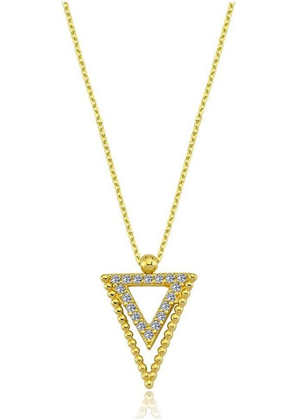 Gümüş Kolye - Üçgen Tasarımı Pırlanta İhtişamı Modern Kolye -925 Ayar Gümüş Kolye-Doğal Taşlı Kolye