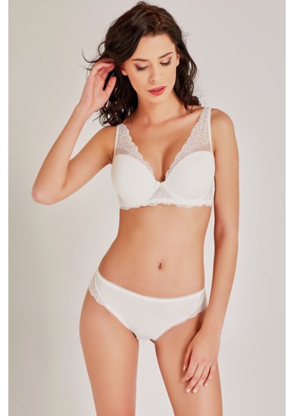 Dantelli V Yaka Push Up Destekli Sütyen