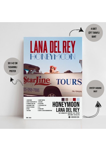 Lana Del Rey - Honeymoon Albüm Spotify Çerçeveli - Çerçevesiz Poster Tablo fiyatları