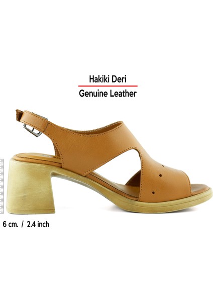 Ofelia Taba Hakiki Deri Delik Detaylı Tokalı Topuklu Sandalet