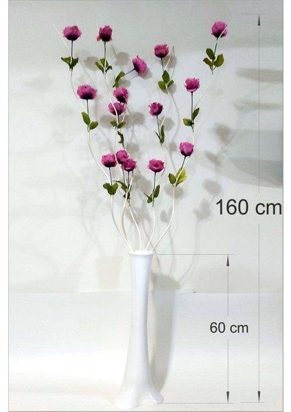 En Uzun 160 cm Pembe Güllü 6 Dalgalı Dal 60 cm Ince Belli Konik Filayağı Geniş Taban Düz Beyaz Vazo fiyatları