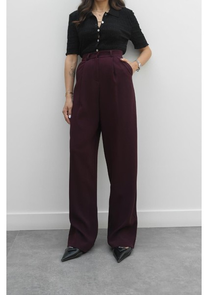 Mürdüm Dökümlü Palazzo Pantolon fiyatları