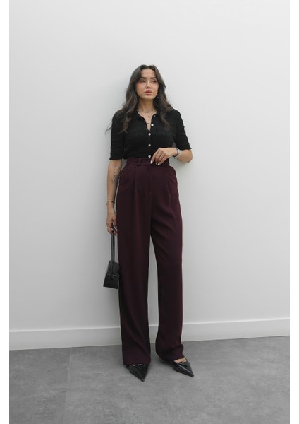 Mürdüm Dökümlü Palazzo Pantolon modelleri