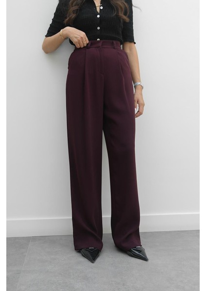 Mürdüm Dökümlü Palazzo Pantolon fırsatları