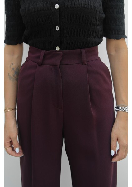 Mürdüm Dökümlü Palazzo Pantolon indirimleri