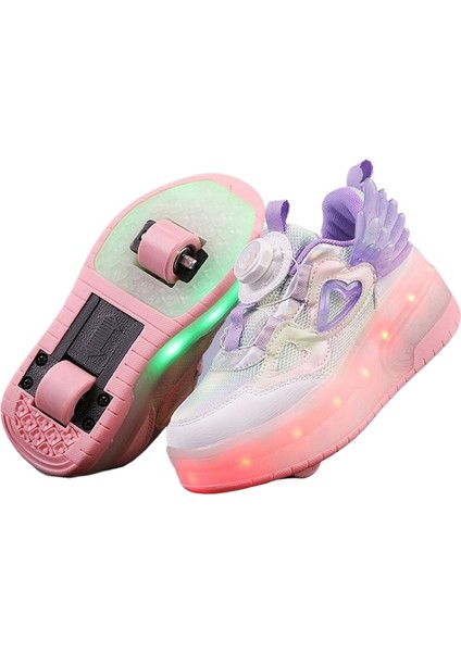 4 Tekerlekli USB Şarjlı LED Işıklı Paten Ayakkabı (Yurt Dışından)