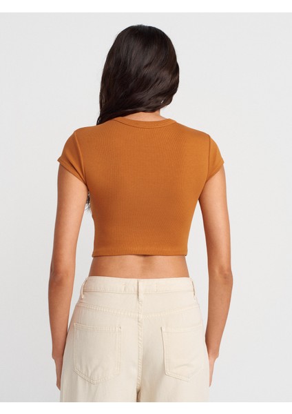 31810 Bisiklet Yaka Crop T-Shirt-A.kiremit fiyatları