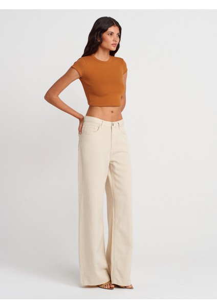 31810 Bisiklet Yaka Crop T-Shirt-A.kiremit fırsatları