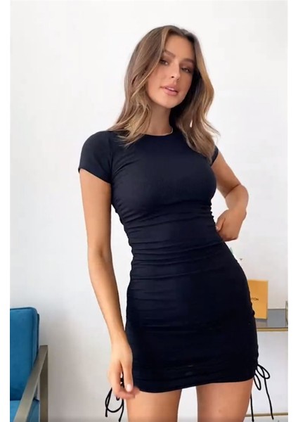 - Yandan Büzgülü Mini Elbise