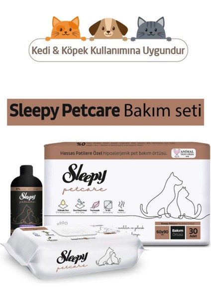 Petcare Bakım Seti ( 30'lu Pet Bakım Örtüsü + 60 Yaprak Islak Havlu + 500 ml Şampuan )