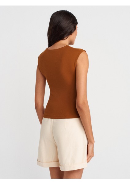 21054 Büzgülü Basic T-Shirt-K.kiremit