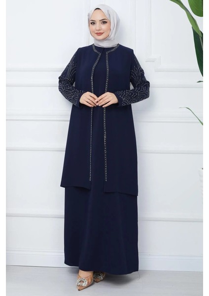 Kolu Taşlı Büyük Beden Anne Elbisesi