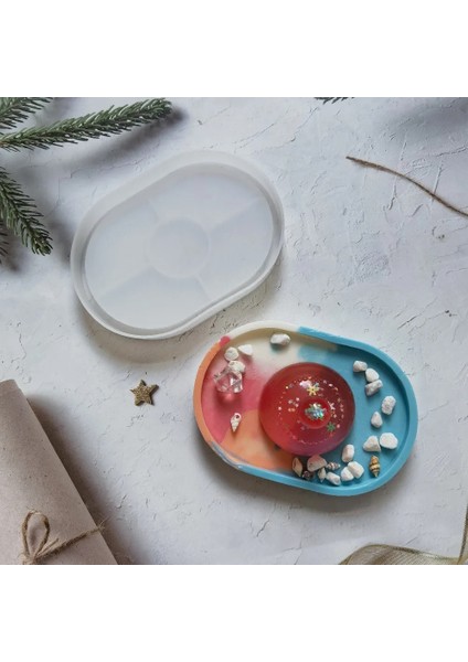 Epoksi Beton Oval Tabak Sunumluk Silikon Kalıbı ve Beton Alçı Oval Tabak Kalıbı 16X12CM modelleri