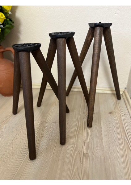Ahşap Sehpa Ayağı 9’lu Set – Koyu Meşe Konik Ayak 38-41-44 cm Aparat ve Vidalar Dahil Mobilya Ayak Seti