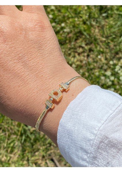 D Harfi Harf Bileklik Zirkon Taşlı Altın Renk fiyatları