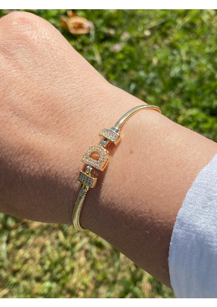 D Harfi Harf Bileklik Zirkon Taşlı Altın Renk fırsatları